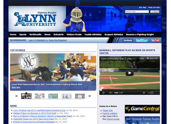Screenshot of Lynn University Fighting Knights home page